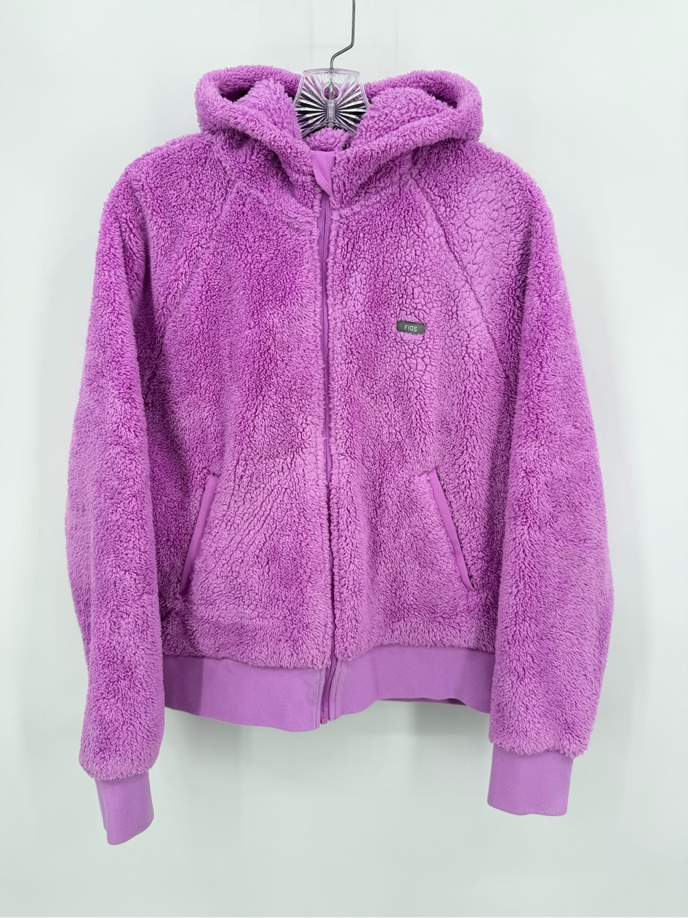 Figs RARE Off-Shift Cozy Fleece Hoodie Full Zip Jacket Pink Cloud Size M